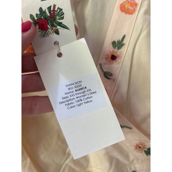 FANM MON Alanca Embroidered Midi Dress Light Yellow Womens Size Small - Picture 10 of 11